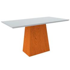 Mesa De Jantar Para 6 Lugares Tampo De Madeira Com Vidro Jasmin 1,60m 