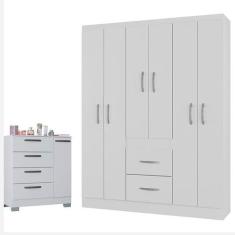 Cômoda 868 4 Gavetas e 1 Porta com Guarda Roupa Casal Milão 6 Portas B