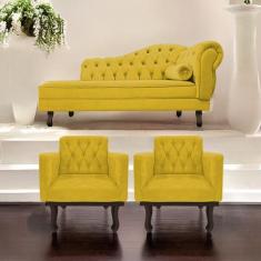 Kit Diva Recamier Diana 140cm Lado Esquerdo e 02 Poltronas Classic Sue