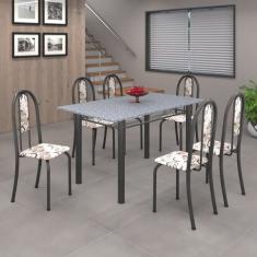Conjunto De Mesa 140x75cm Tampo De Granito Com 6 Cadeiras Iri