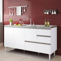 Balcão Para Pia De 1,50 Mt Maceió Com Gavetão Branco Puxador Aluminio