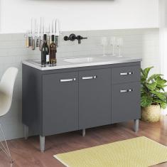 Balcão Para Pia Gabriela Sem Tampo 120Cm 3 Portas 1 Gaveta - Ajl Móveis Cor Cinza