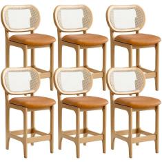Kit 6 Banquetas Baixa Bar Cozinha Sala De Jantar Betta L02 Mel Tela Couríssimo Whisky - Lyam Decor