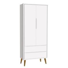 Guarda Roupa Infantil 2 Portas Theo Retrô Branco Fosco com Pés Amadeir