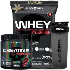 Kit Black Skull Whey Protein TURBO Concentrado 907g+ Creatina Monohidr