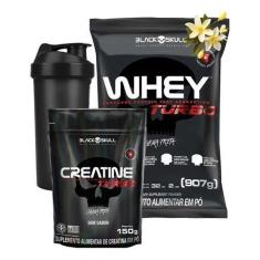 Kit Whey Protein Turbo + Creatina Black Skull + Coqueteleira-Unissex