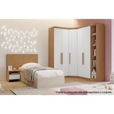 Quarto Modulado Solteiro Rizon 4 Peças (1 Closet + 2 Guarda Roupas + 1