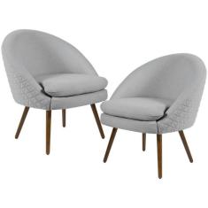 Kit 02 Poltronas Decorativas Fixa Pés Palito Rafa D02 Tressê Linho Cin