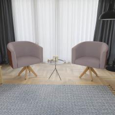 Kit 02 Poltronas Decorativas Luiza Base Giratória Madeira Couro Sintético Linho Rosê Marrom Doce Sonho Móveis