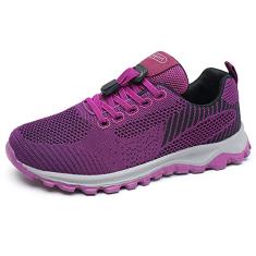 Tênis feminino de caminhada sem cadarço, confortável, de malha, casual, esportivo, leve, respirável, para corrida, para mulheres
