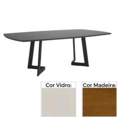 Mesa De Jantar Mh-5346 Herval Retangular 170 Cm Madeira Amêndoa Vidro Off White