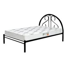 Cama Casal de Ferro Tubular Preta E Estrado Em Pinus Marcheli 022