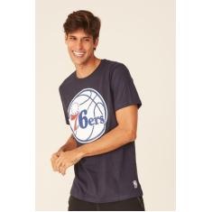 Camiseta Nba Estampada Big Logo Philadelphia 76Ers Casual Azul Marinho