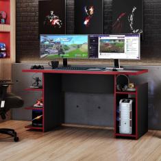 Mesa Gamer 1,36M Preto Vermelho Notável Móveis