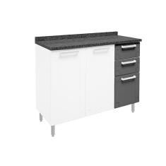Balcão De Cozinha Modulado Múltipla 6114 3 Portas 2 Gavetas C/ Tampo Branco/preto - Bertolini