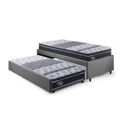 Bicama Box Solteirão 96x203cm Suede com Dois Colchões Gran Sleep Molas Verticoil Ecoflex Cinza/Preto