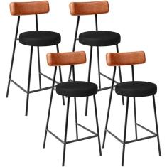 Kit 04 Banquetas Baixa Cozinha Sala Jantar Bancada Milão L02 Couríssimo Camel Preto