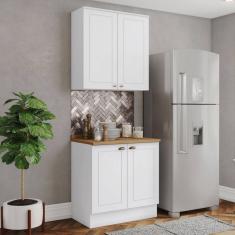 Cozinha Compacta Americana 4 Portas 3 Prateleiras 100% Mdf Branco/Nature - Henn