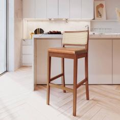 Banqueta com Encosto e Apoio para Pés Tiê Cabecasa Madeiramadeira Amêndoa/ Caramelo