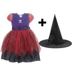 Fantasia Halloween Feminina Infantil Com Chapéu Bruxinha Baby Vestido de Bruxa Bebe Feiticeira Brilho Carnaval