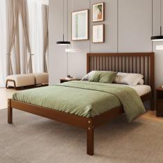 Cama de Casal Lucy de Madeira Maciça com Lastro Walnut