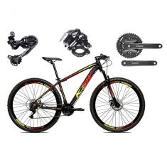 Bicicleta Aro 29 Ksw Xlt Shimano Deore E Altus 27v Freio Hidráulico Garfo Trava - Preto-vermelho-amarelo Tam.19