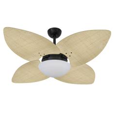 Ventilador Teto Volare Preto Vidro Dunamis Palmae Palha 220V