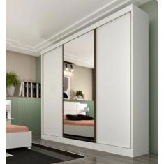 Guarda Roupa Casal 3 Portas de Correr com Espelho Dacar - Tcil Móveis - Neve