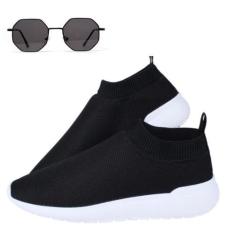 Kit Tênis Meia Feminino Super Leve Confortável Preto + Óculos Hexagona