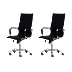 Kit 2 Cadeiras Escritório Stripes Presidente Preta Giratória