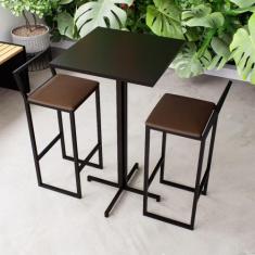 Conjunto Mesa Alta Bar Bistrô Quadrada Preta 2 Banquetas Confort Estof