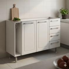 Balcão para Pia Itatiaia Diamante 2 Portas de Bater 4 Gavetas Externas 1 Prateleira Interna Sem Tampo Aço - 120cm de Çargura