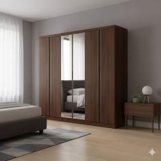 Guarda-Roupa Casal Bartira Monte Rei 6 Portas de Bater com Espelho 6 Gavetas Internas MDP - 238cm de Largura