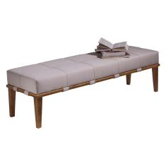 Recamier Decorativo 140cm Martínez Linho Pés Madeira Bege/Natural - Gran Belo