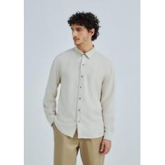 Camisa Básica Masculina Manga Longa Slim Em Linho - Hering, XG, Off wh