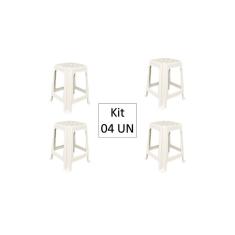 Kit 04 banquetas banquinhos de plástico resistente branco Inoplast