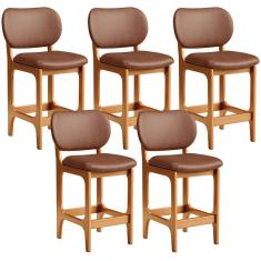 Kit 05 Banquetas Baixa Bar Cozinha E Sala De Jantar Fixa Betta L02 Imbuia Couríssimo Marrom - Lyam Decor