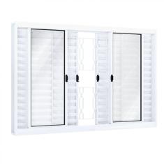 Janela de Aço Veneziana de Correr 100x100cm 6 Folhas com Grade Mosaico Riobras Branco