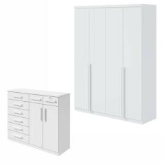 Conjunto de Guarda-Roupa Alonzo e Cômoda Toronto Branco
