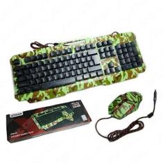 Kit Teclado E Mouse Com Fio E Led Camuflado Verde Xtrad Hk-8400