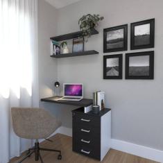 Escrivaninha Para Escritório e Home Office com 4 Gavetas Branco/Preto