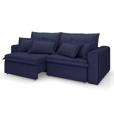 sofá 3 lugares retrátil e reclinável cannes linho bouclé azul 200 cm