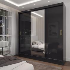 Guarda-Roupa Solteiro Triunfo 3 Portas 2 Gavetas com Espelho Flex Preto/Off White - Panorama Móveis