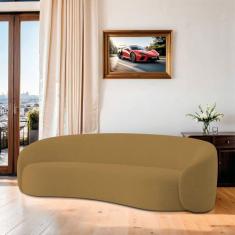 Sofá Curvo Orgânico Sala Recepção 3 Lugares Alemanha 180cm Bouclé Caramelo