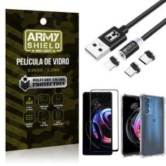 Kit Moto Edge 20 Pro Cabo Magnético 2 Metros + Capinha + Película 3D -