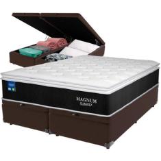 Cama Box Baú e Colchão Magnum Molas Ensacadas Queen Plumatex,  Marrom