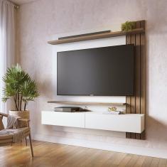 Painel para Tv até 65 Polegadas 02 Portas Basculantes 02 Prateleiras Juriti Amendoa / off white