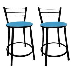 Kit 2 Banco Banqueta Baixa Preta p/ Mesa Cozinha Lanchonete Bar - Move