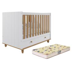 Berço Americano Candy com 2 Gavetas e Colchão Supreme - Permóbili Baby Branco/Nature