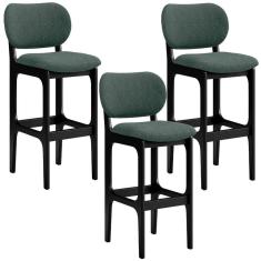 Kit 3 Banquetas Alta Cozinha Betta L02 Preto Verde Musgo